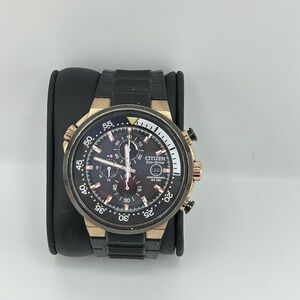 Citizen Mens B612-s084334 Eco-drive Chronograph Watch Black Dial Gold Case 1002